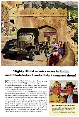 Studebaker Army Trucks In India Buy War Bonds Wartime 1944 Print Ad 6.75 X10  • $10.99