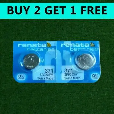 2 X Renata 371 1.55v Watch Cell Batteries SR920SW Mercury Free Battery 371 • £2.99
