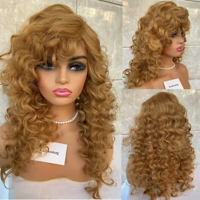 Long Fluffy Wavy Strawberry Blonde Human Hair Blend Heat Ok Wigs WOmen Natural • $26.19