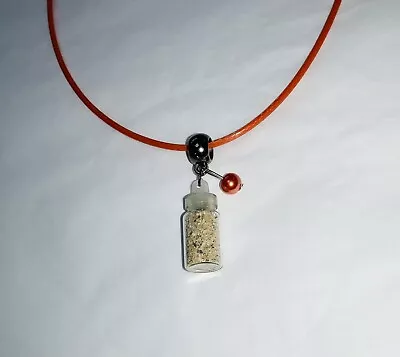 Handmade GLASS SAND Charm Pendant NECKLACE + Orange Faux Pearl 2mm Waxed Cord • $1.22