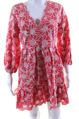 Milly Womens Cotton Knit Floral Eyelet Brielle A-Line Dress Pink White Size 4 • $76.85