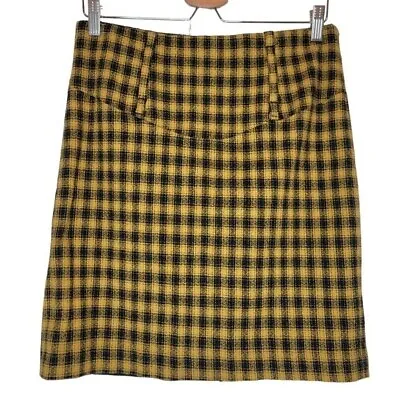 BB DAKOTA Tartan Plaid Retro Mini Skirt Yellow Black Women 8 Cotton Blend Lined • £33.75