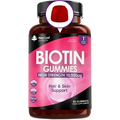 Biotin Gummies Hair Skin & Nail Beauty 10000mcg - Vegan Chewable Vitamins Growth • £10.95