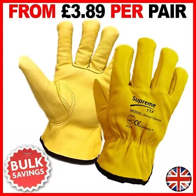 Driver Work Gloves Fleece Cotton Lined Soft Leather Lorry Drivers Driving Safety • £11.99