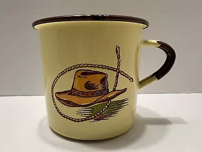 Vintage MONTERREY WESTERN WARE Enamelware Cup Mug Cowboy Hat & Lasso Chuckwagon • $17.27