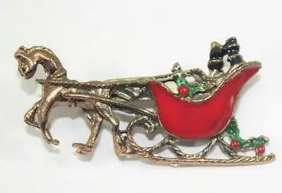 Vintage Enameled Horse Drawn Christmas Sled Pin Brooch • $11.50