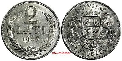Latvia Silver 1925 2 Lati 2 Years Type AUNC KM# 8 (18 144) • $20