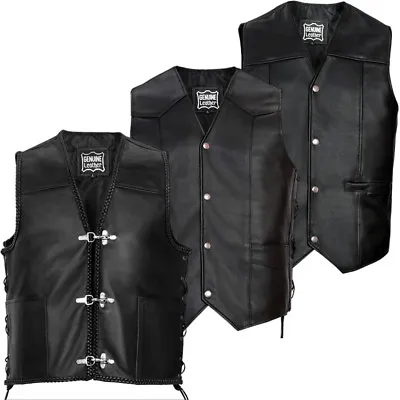 Men's Genuine Leather Motorcycle Motorbike Vest Classic Style Biker Waistcoat • £19.99