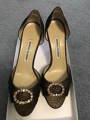 ICONIC Manolo Blahnik Sedaraby D’Orsay Bronze Metallic Crystal Shoes 39.5 • $400