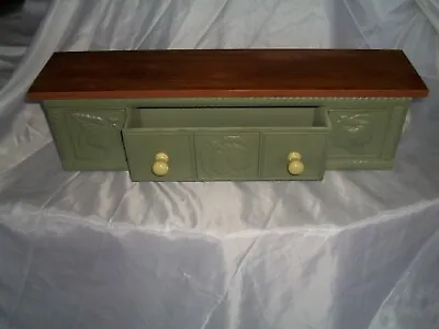 Vintage Home Interior Green Wood & Ceramic Fruit Shelf With Drawer • $45