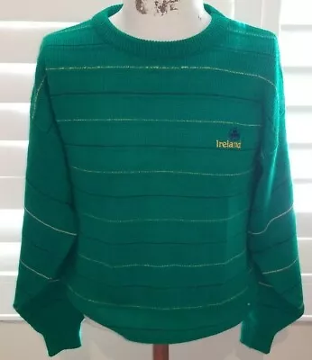 QUILLS WOOLEN MARKET  St. Patricks Day Blue Green Clovers Mens Irish Sweater L • $18.70