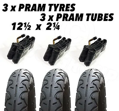 £35.95 • Buy 3 X Pram Tyres & 3x Tubes 12 1/2 X 2 1/4 Slick Quinny Freestyle Buzz Hauck Jeep