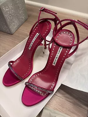 Manolo Blahnik Crinastra 105mm Crystal-embellished Satin Sandals Size 38 Pink  • $579