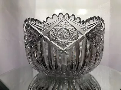 AMERICAN BRILLIANT Cut Glass Bowl In The  HINDOO  Pattern Signed J.Hoare. VIDEO! • $36