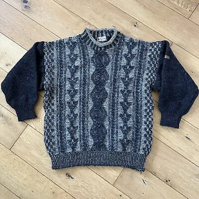 Vintage Sergio Tacchini Cosby Sweater Men’s Medium Grey Chunky Knit Coogi 90s • £49.99