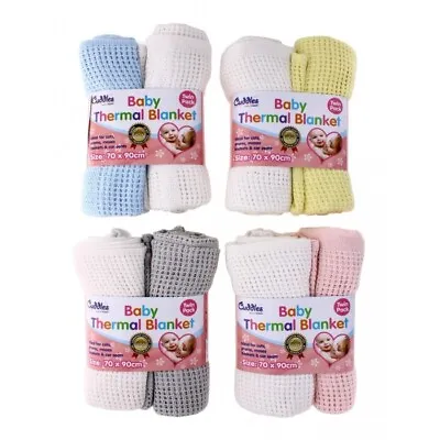 100% Cotton Extra Soft Baby Cellular Blanket Crib Moses Basket Cot Pram 2 Pack • £11.95