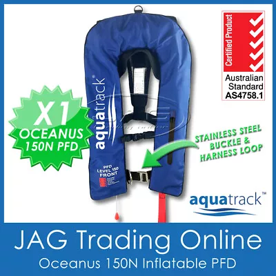 Aquatrack Oceanus Navy Inflatable Pfd Manual & Harness - Adult Life Jacket 150n • $99.95