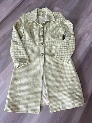 Vintage Marylou Long Dress Jacket Pea Coat Green Plaid  Flower Buttons 100% Cott • $55