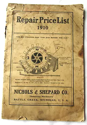 Antique Nichols & Shepard Threshing Machinery Catalog Repair Price List 1910 • $2.95