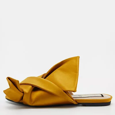 N°21 Mustard Yellow Satin Knot Flat Mules Size 37.5 • $101.85