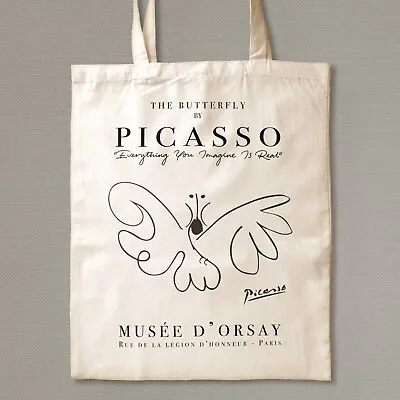 Picasso Butterfly Tote Bag Picasso Exhibition Bag Minimal Art Print Bag • £10.99
