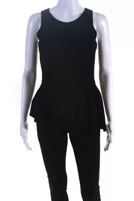 Milly Womens Back Zip Sleeveless Scoop Neck Knit Peplum Top Black Wool Small • $34.01