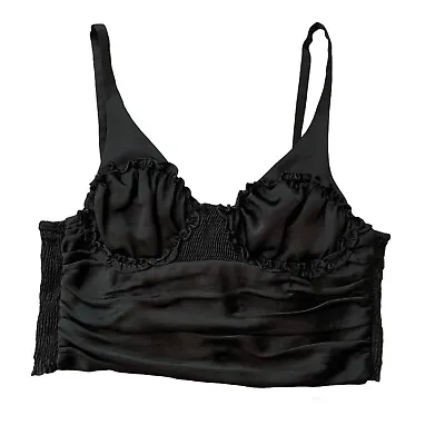Zara Bustier Corset Crop Top Size Medium Black Ruffled Smocked Sexy Quiet Luxury • $15