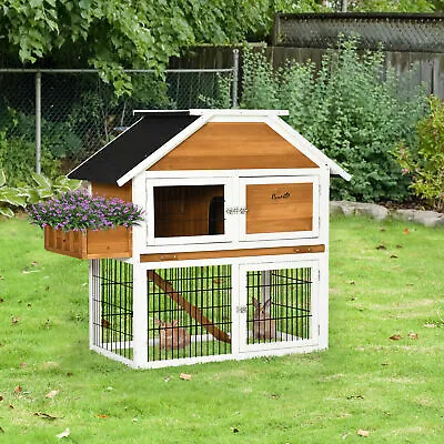 £88.99 • Buy 4FT Wooden Rabbit Hutch Guinea Pig Cage Run For Indoor Outdoor With Plant Box