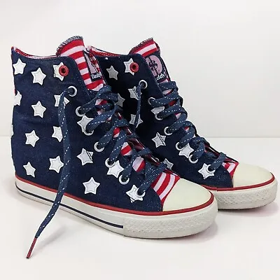 Daddy’s Money Secret Wedges Blue Stars High Top Sneakers Shoes Size 9.5 Womens • $32