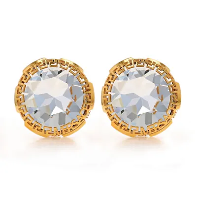 Versace Bijoux Donna Crystal Large Stud Earrings - Gold Plated Round Pierced • $249.99