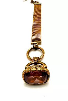 Vintage Woven Gold Tone W/ Ornate Amethyst Glass? Watch Fob • $46