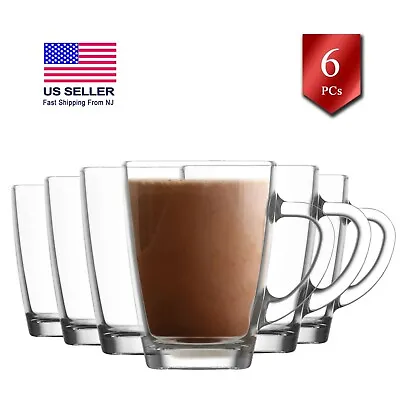 Glass Tea Cups Set With Handle Clear Coffee Mugs Set Of 6 10.15 Oz (300 Cc) • $27.99