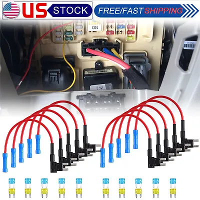 10 Sets Mini 2 ATM Blade Fuse Holder Tap 12V Car Add-A-Circuit Fuse 15Amp Fuses • $8.99