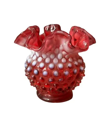 Vintage Fenton Cranberry Opalescent Double Crimped Vase • $35