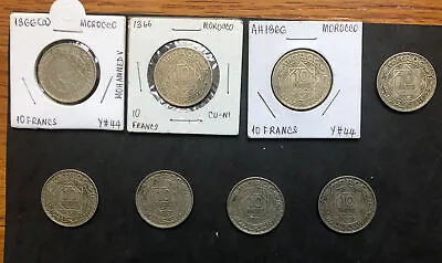 1947 (AH1366) Morocco 10 Francs LOT OF 8 COLLECTIBLE Copper Nickel Coins-Y#44 • $29.95