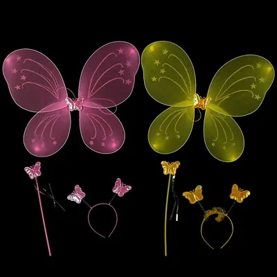 3Pcs Kids Fairy Princess Costume Sets Wear Butterfly Wings Wand Party Supplie*eh • £4.43