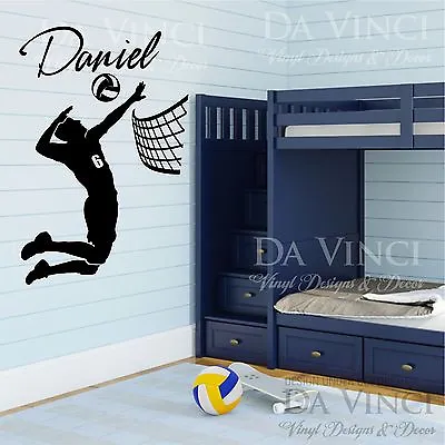 Volleyball Player Decal Custom Name Wall Personalized Vinyl Sticker Decor  • $62.99