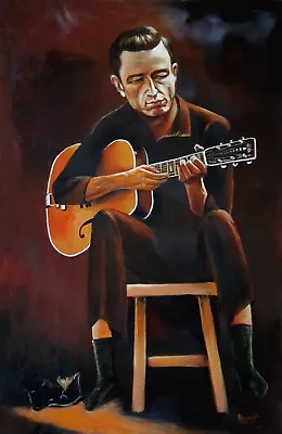 John Cash With Guitar: Size 24 X36  Oil On Canvas By Palomares Pm134 • $300