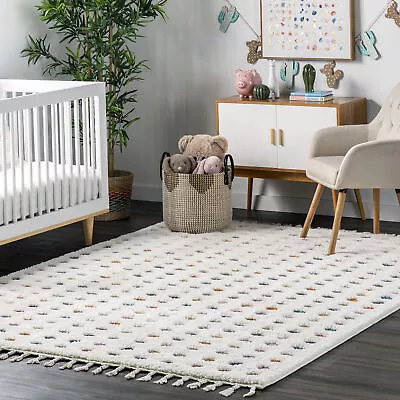 NuLOOM Behati High-Low Polka Dot Tassel Area Rug In Beige Kids Polka Dot Design • $43.35