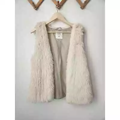 L.O.G.G. H&M Faux Fur Vest Beige No Belt M Womens Cozy Shaggy Winter Hygge • $12.99