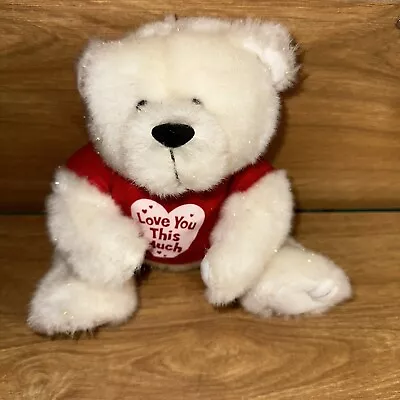 Plush Teddy Bear I Love You This Much White Sparkle Stuffed Animal Magnetic Hand • $11.69