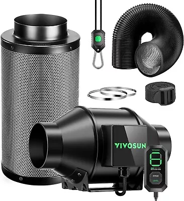 VIVOSUN AeroZesh G4 4'' 195 CFM Inline Duct Fan W/E12Carbon Filter & 8' DuctinG • $88.79