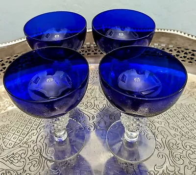 Morgantown Golf Ball Cobalt Blue Champagne Coupes Sorbet /Wine Glasses Set Of 4 • $49