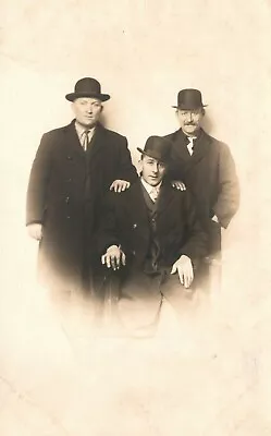 Vintage Postcard 1910's RPPC Three Men In Suits And Hats Photo Portrait • $11.98