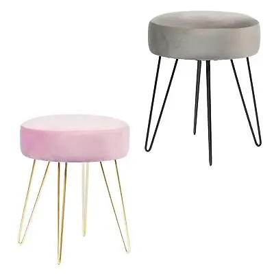 OHS Dressing Table Stool Velvet Round Makeup Vanity Seat Chair Metal Legs Pouffe • £23.99