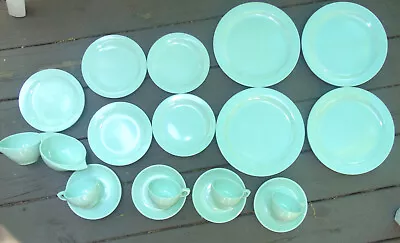 BOONTON  Seafoam Green 19-pc Set Melamine Plates Dishes Saucers Cups Creamer EUC • $29