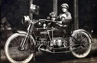 Vintage 1920's Black & White Reprint Photo Woman Children Henderson Motorcycle • $9.90