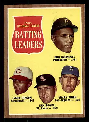 1962 Topps #52 Clemente/Pinson/Boyer/Moon N.L. Batting Leaders Very Go  • $10