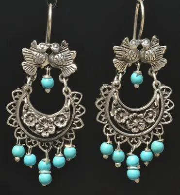 Taxco Mexican 925 Silver Kissing Birds Dangle Earrings Frida Kahlo Style • $65.44
