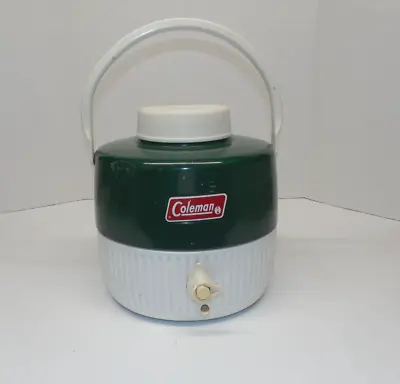 $14.95 • Buy Vintage Coleman 1 Gallon Metal  Water Cooler Jug Green & White With Cup USA 